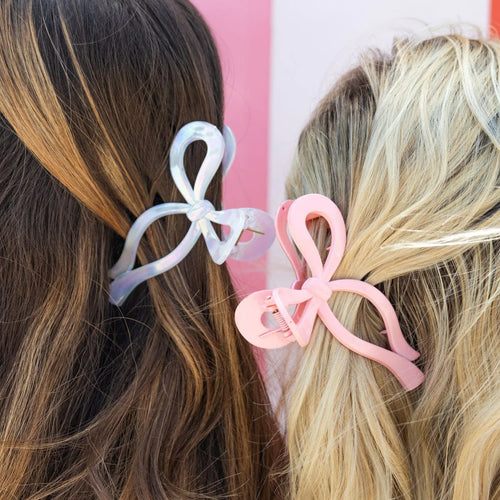 Happy Days And Funny Nights Bow Hair Claw Clips Set of 2 in White and Pink