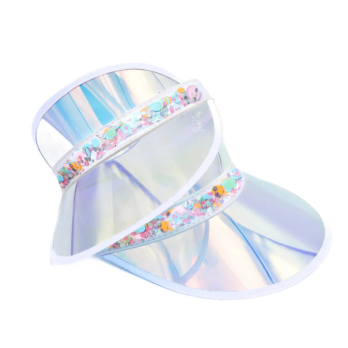 Happy Days And Funny Nights confetti holographic sun visor set of 2 for summer parties