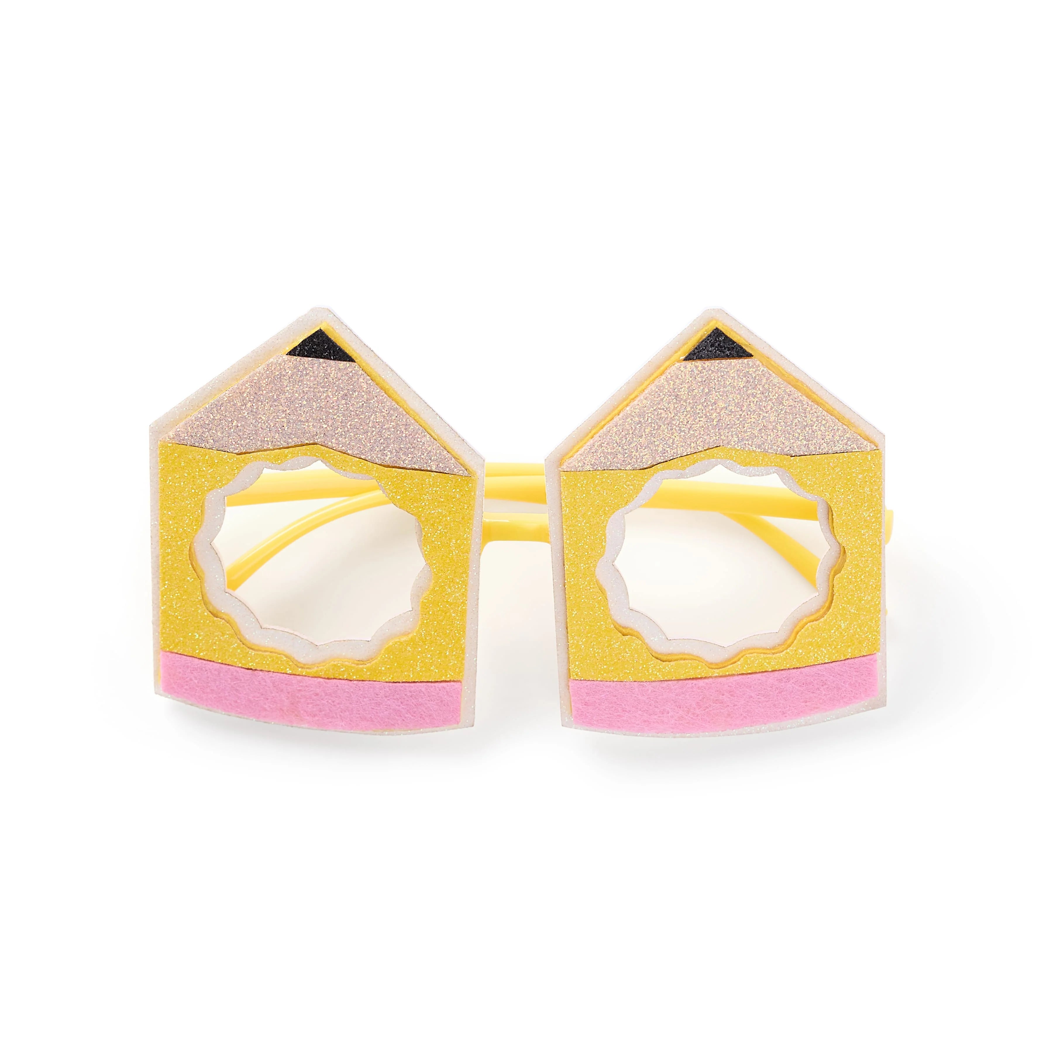 Happy Days And Funny Nights pencil novelty glasses in glittery felt and pink boucle