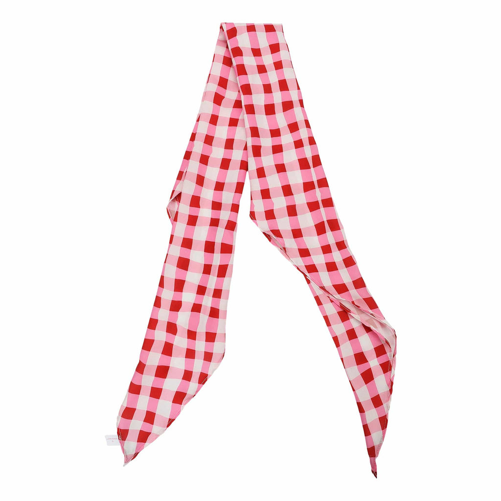 Happy Days And Funny Nights red gingham print scarf styled elegantly
