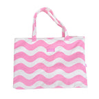Happy Days And Funny Nights Pink Scallops 2-in-1 Tote Towel Bag on beach